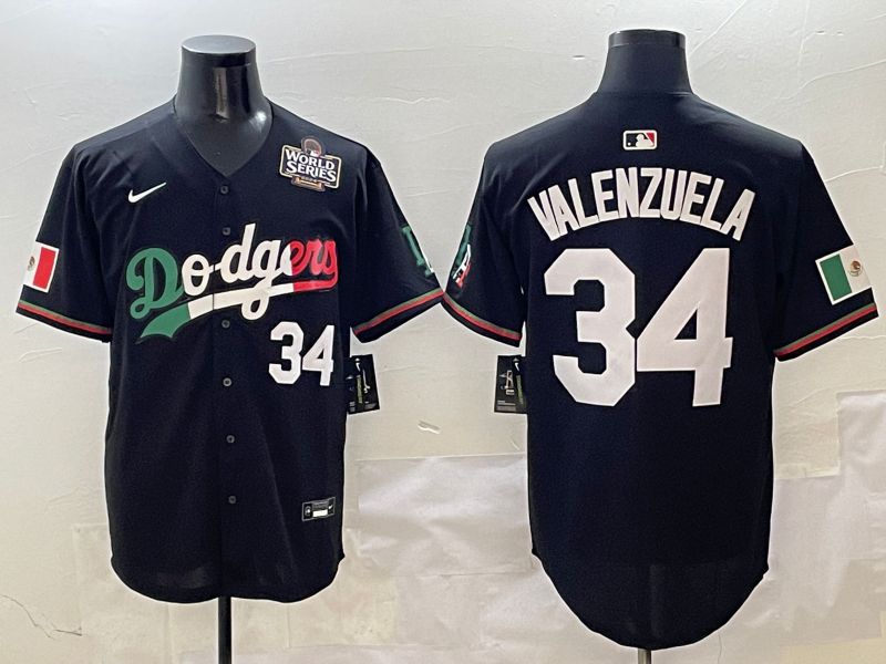 Men Los Angeles Dodgers 34 Valenzuela Black Mexico 2025 Nike MLB Jersey style 3